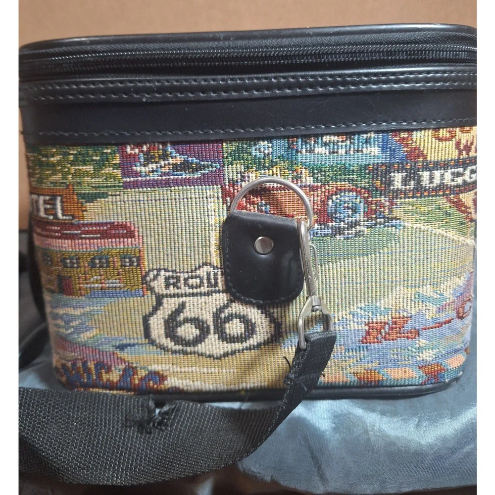 VTG Pioneer Express Route 66 Tapestry Travel Makeup Hard Suit Case Bag &Mirror